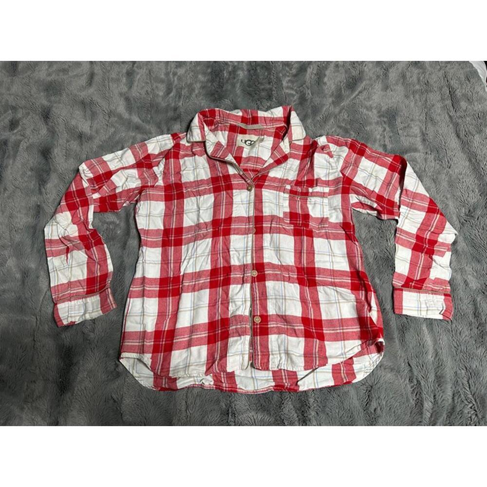 UGG Women’s Red Plaid Flannel Pajama Set – Shirt (M) & Pants (S)